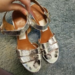 Lanvin Silver Metallic Ankle Strap Sandal Heels
